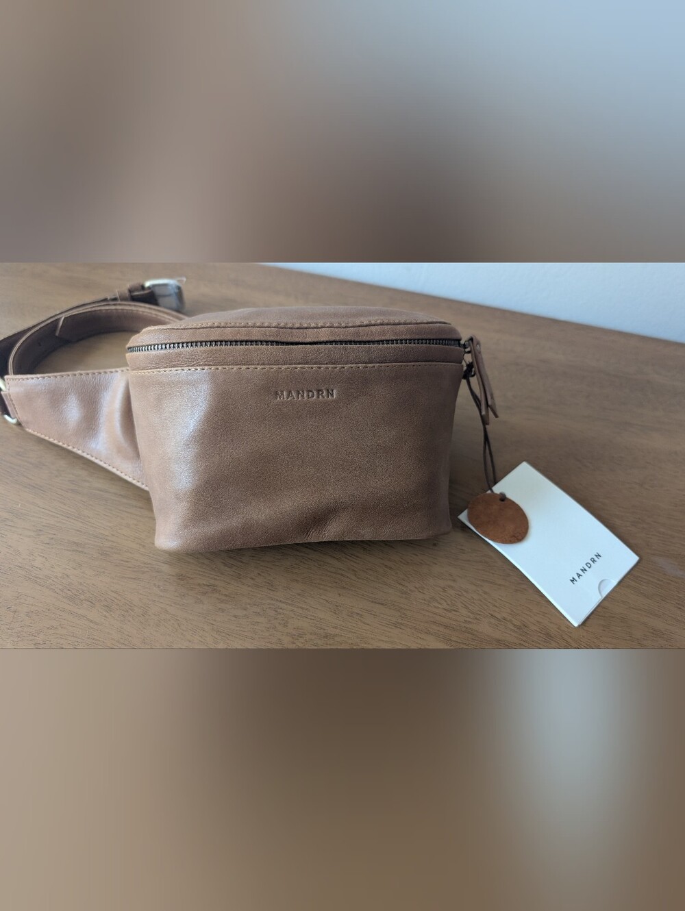 Mandrn Tan Leather Crossbody Belt Bag
